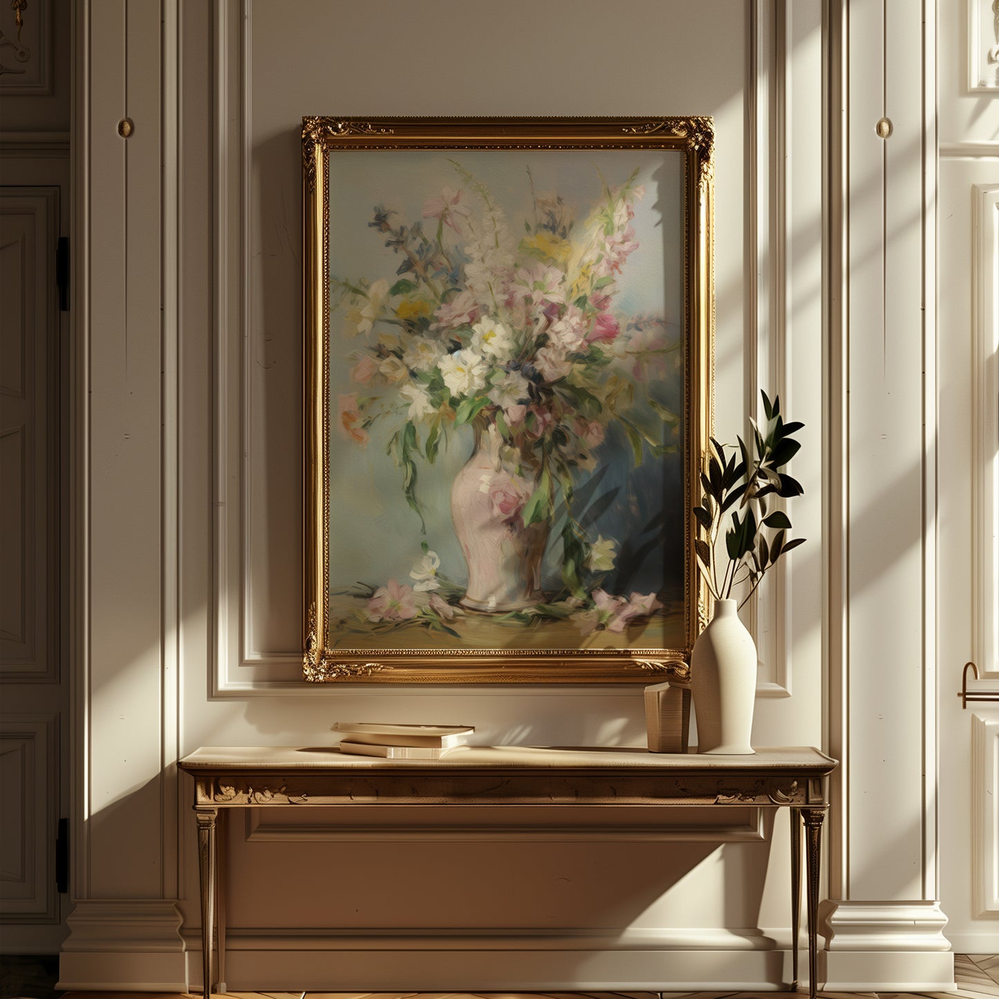 Colorful Flowers in Tall Pink Vase Matte Vertical Poster Art Print