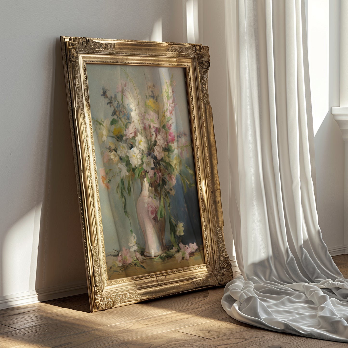 Colorful Flowers in Tall Pink Vase Matte Vertical Poster Art Print