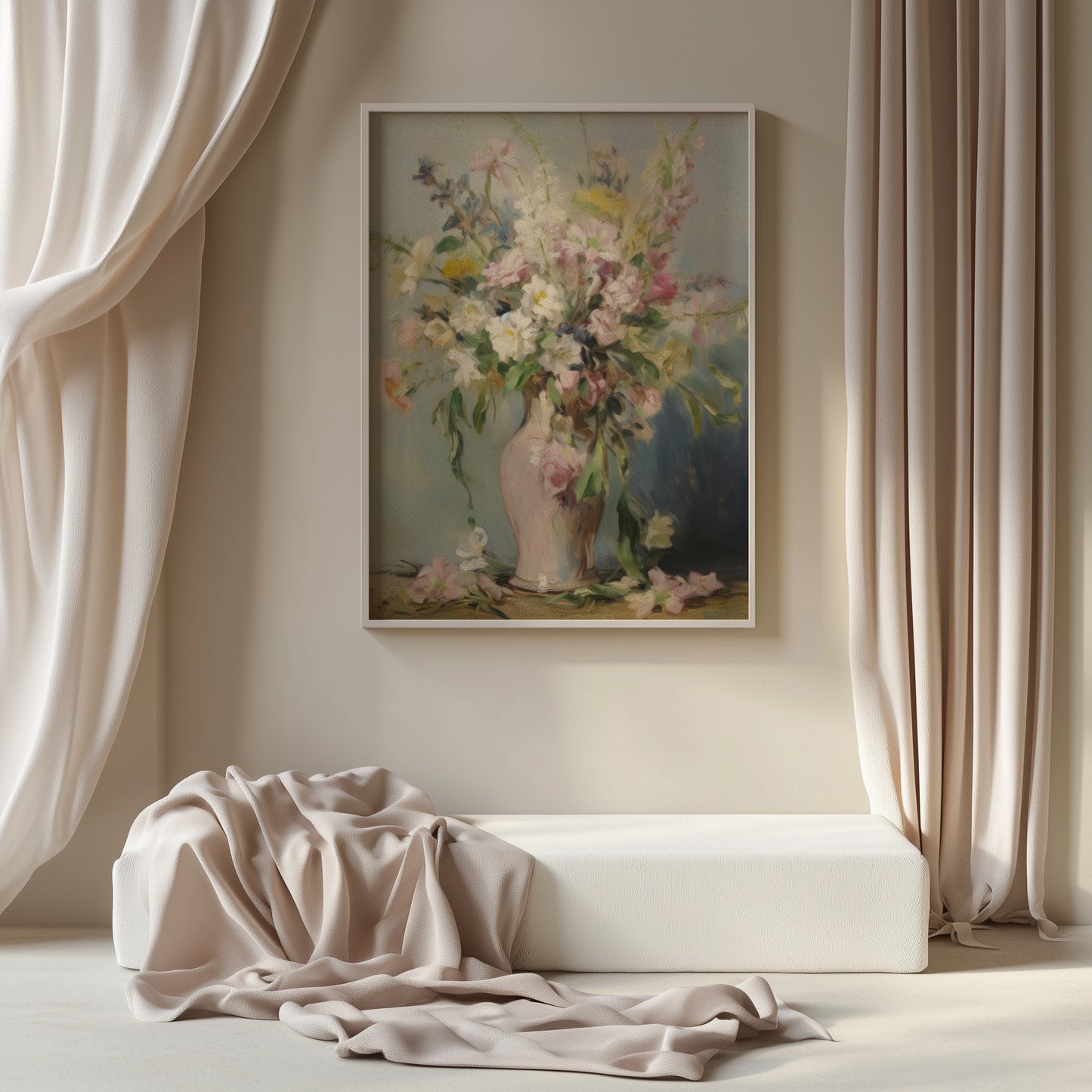 Colorful Flowers in Tall Pink Vase Matte Vertical Poster Art Print