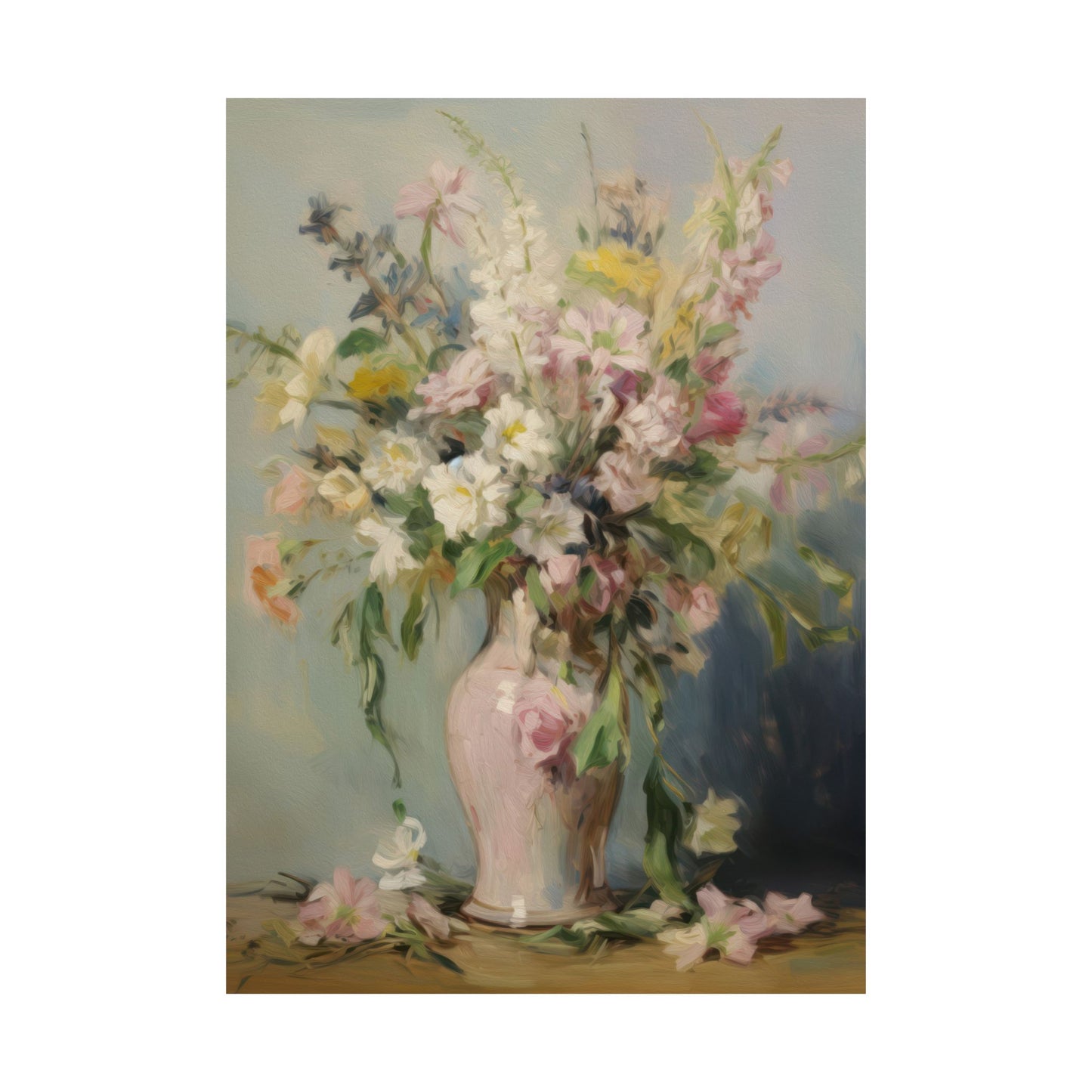 Colorful Flowers in Tall Pink Vase Matte Vertical Poster Art Print