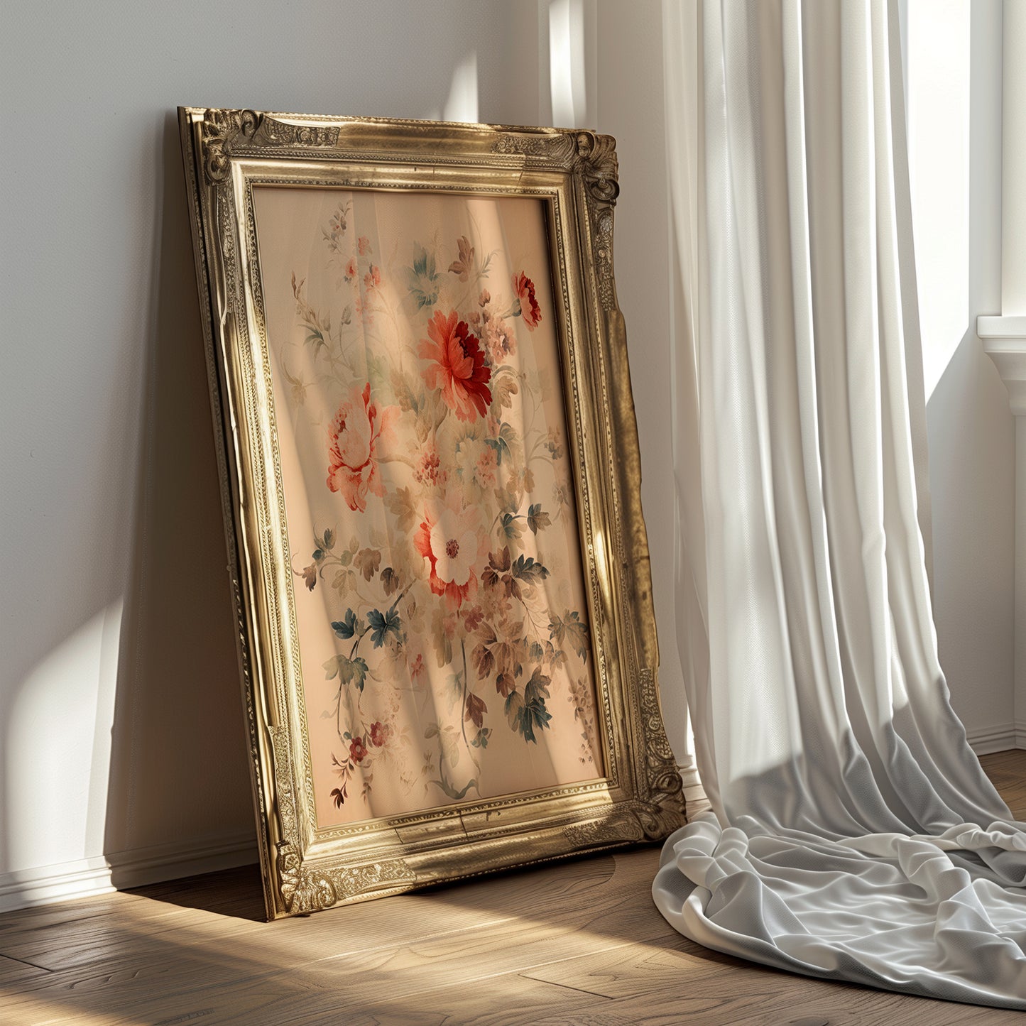 Vintage Peonies and Greenery Matte Vertical Poster Art Print