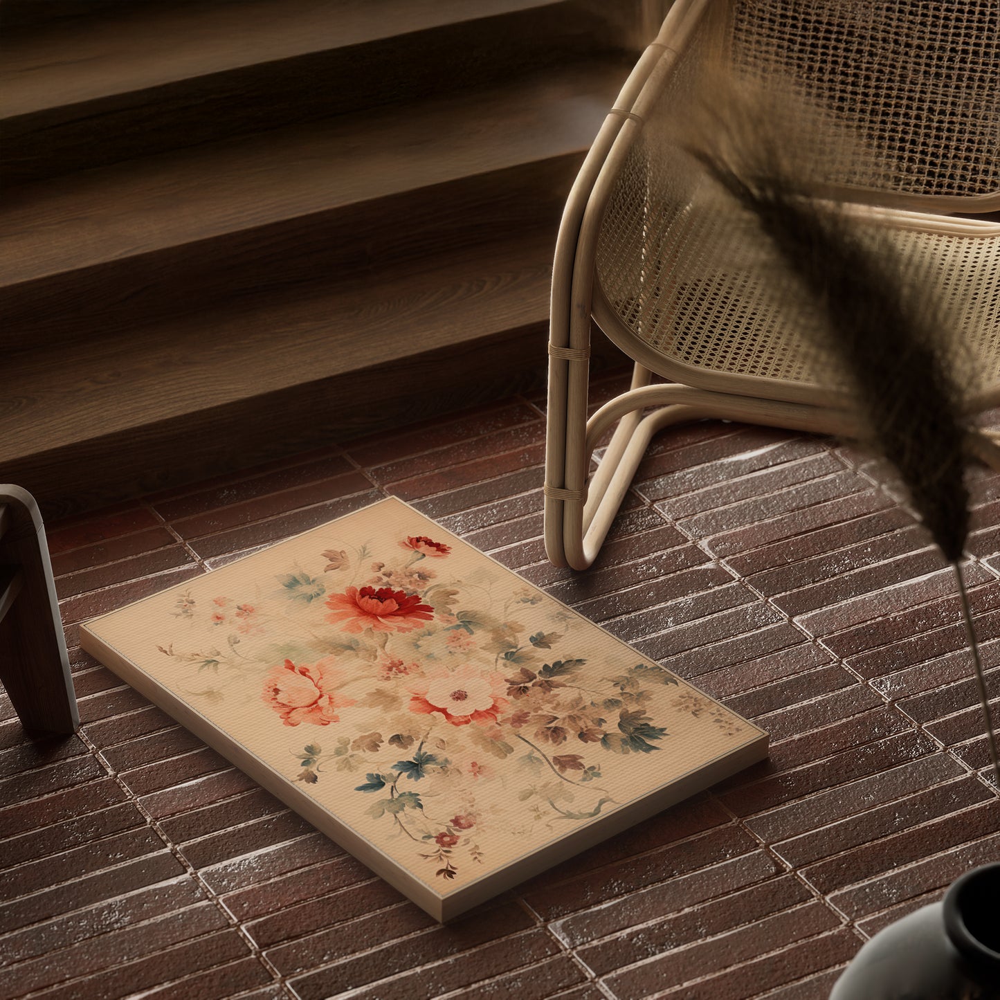 Vintage Peonies and Greenery Matte Vertical Poster Art Print