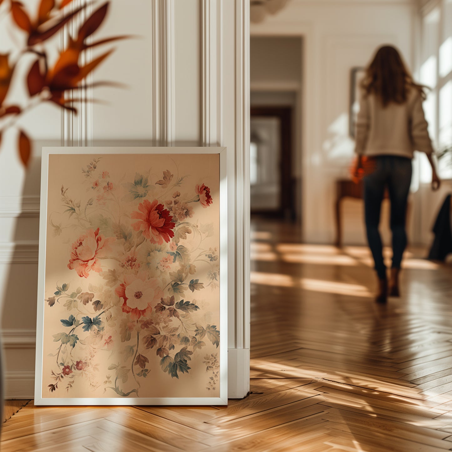 Vintage Peonies and Greenery Matte Vertical Poster Art Print