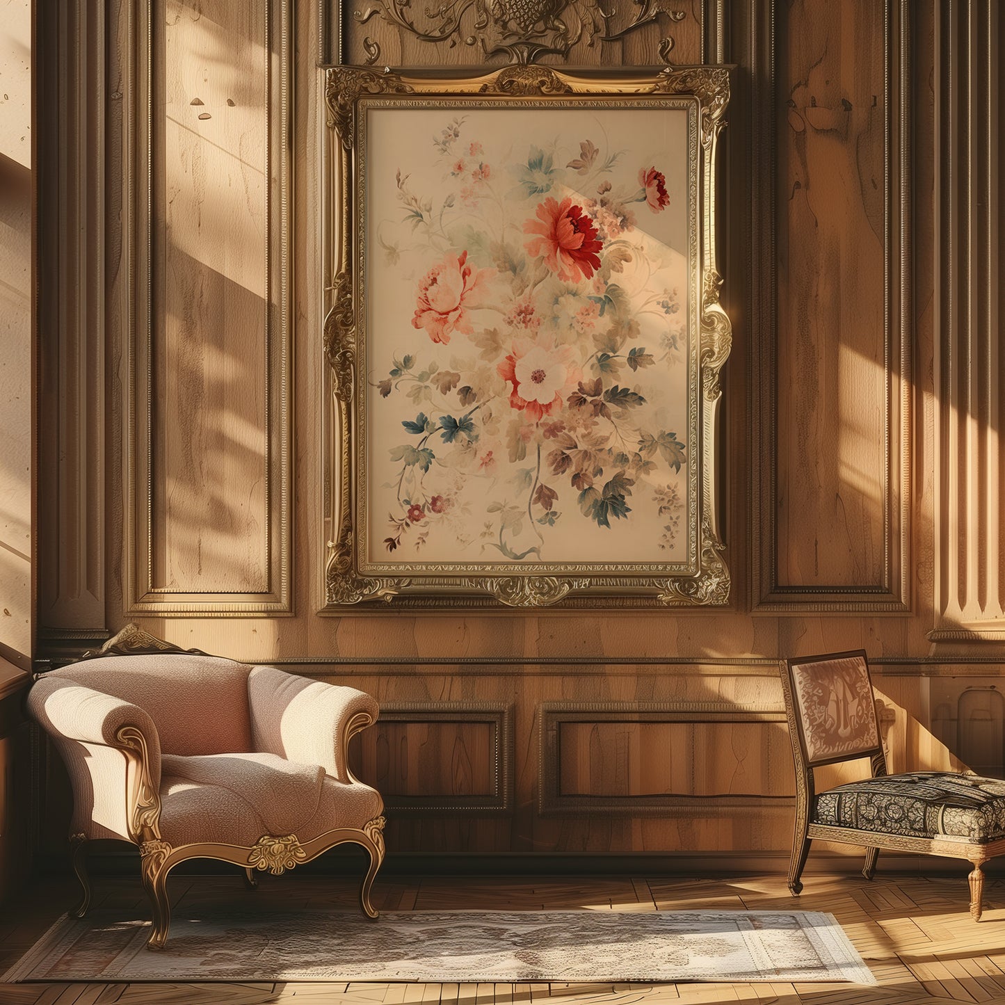 Vintage Peonies and Greenery Matte Vertical Poster Art Print