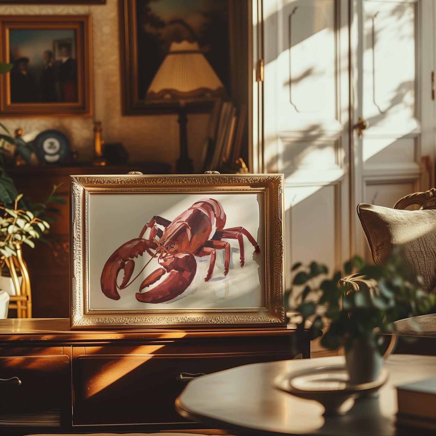 Watercolor Red Lobster Portrait Matte Horizontal Poster Art Print