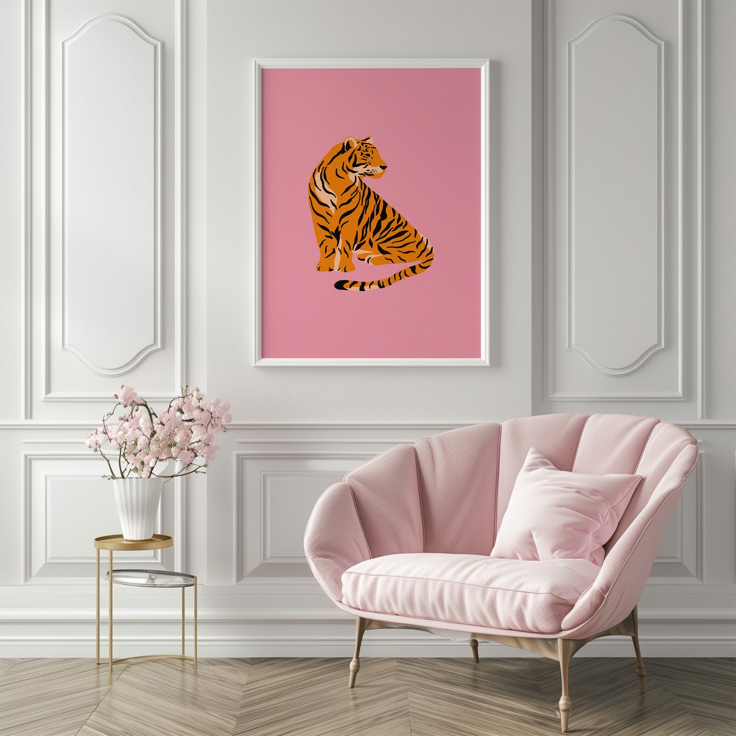 Tiger Profile - Pink Background Matte Vertical Poster Art Print
