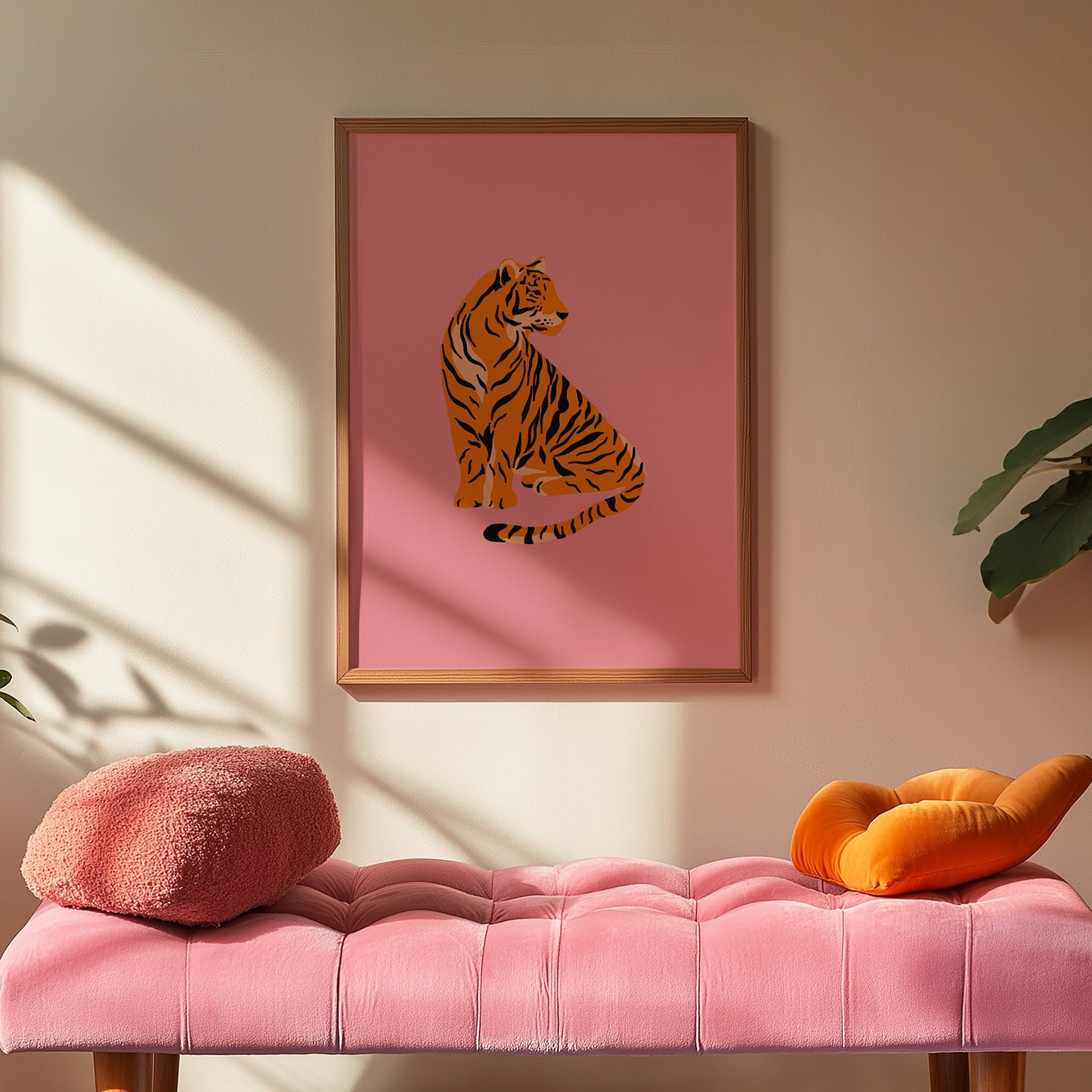 Tiger Profile - Pink Background Matte Vertical Poster Art Print