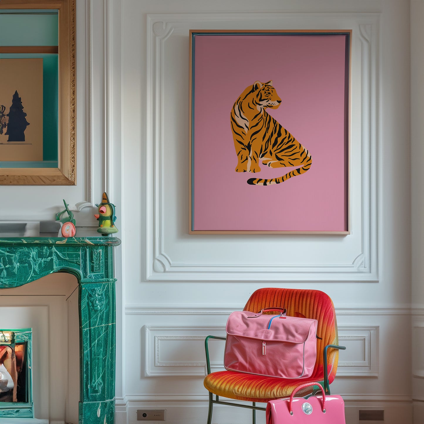 Tiger Profile - Pink Background Matte Vertical Poster Art Print