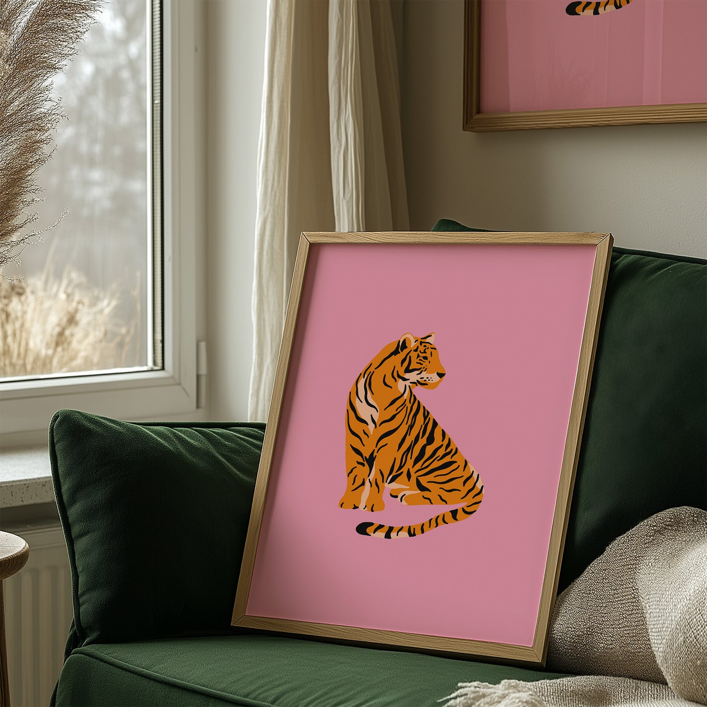 Tiger Profile - Pink Background Matte Vertical Poster Art Print
