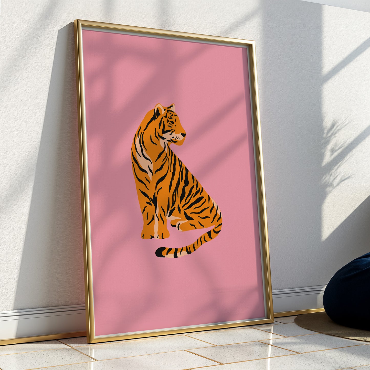 Tiger Profile - Pink Background Matte Vertical Poster Art Print