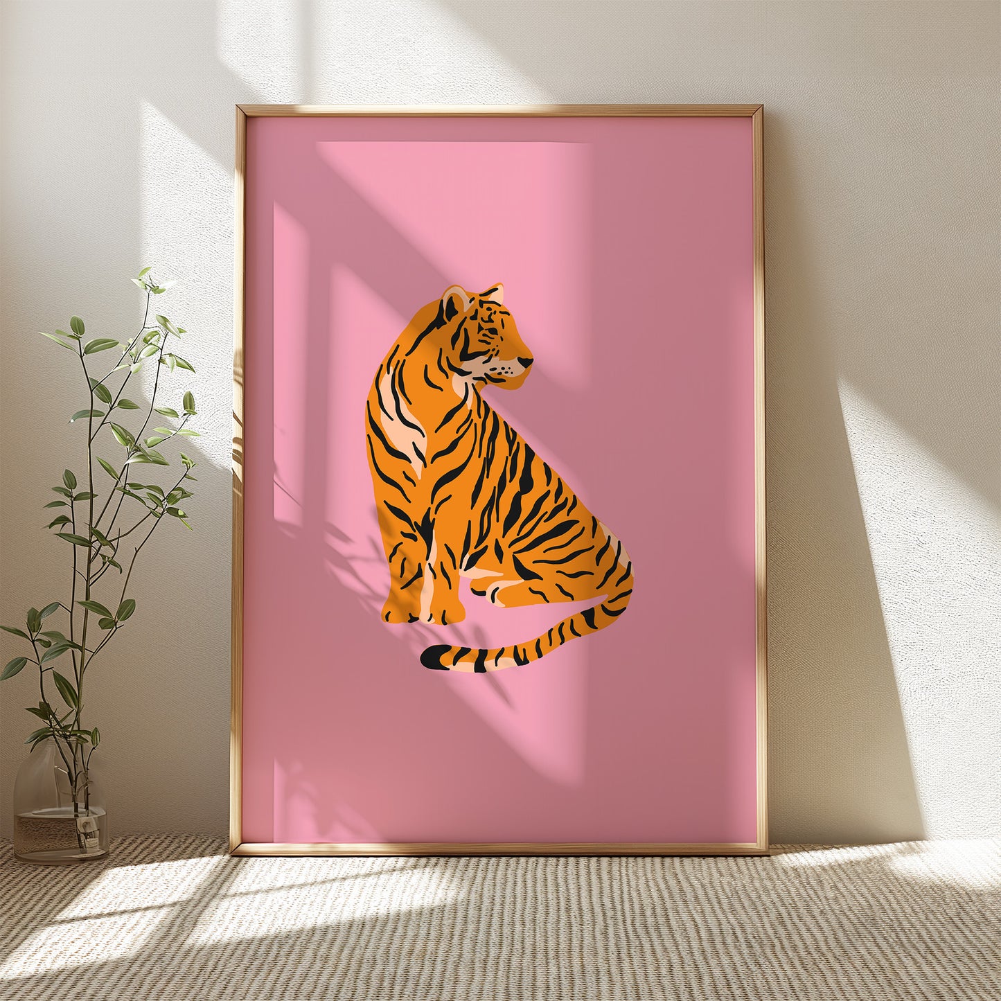 Tiger Profile - Pink Background Matte Vertical Poster Art Print