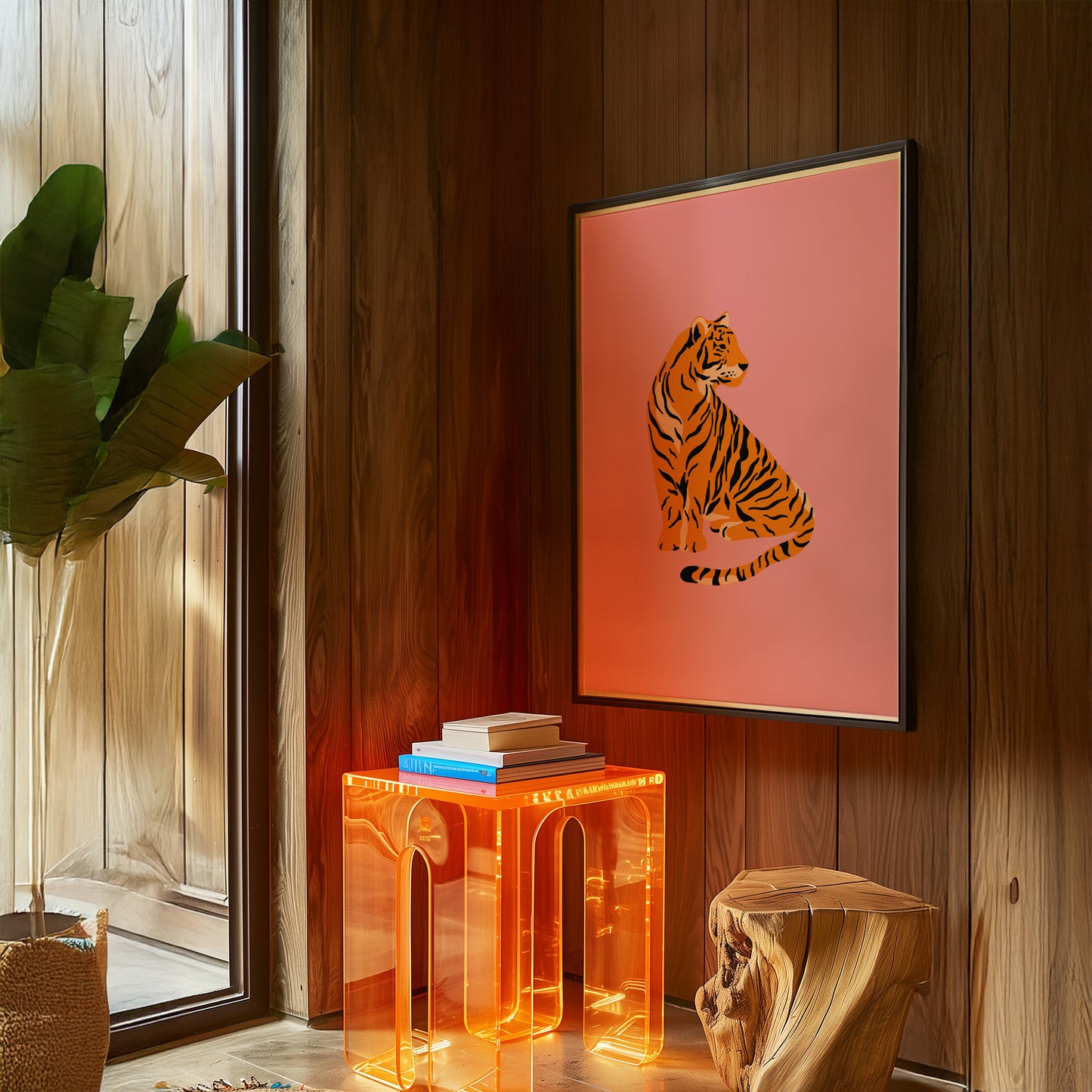 Tiger Profile - Pink Background Matte Vertical Poster Art Print