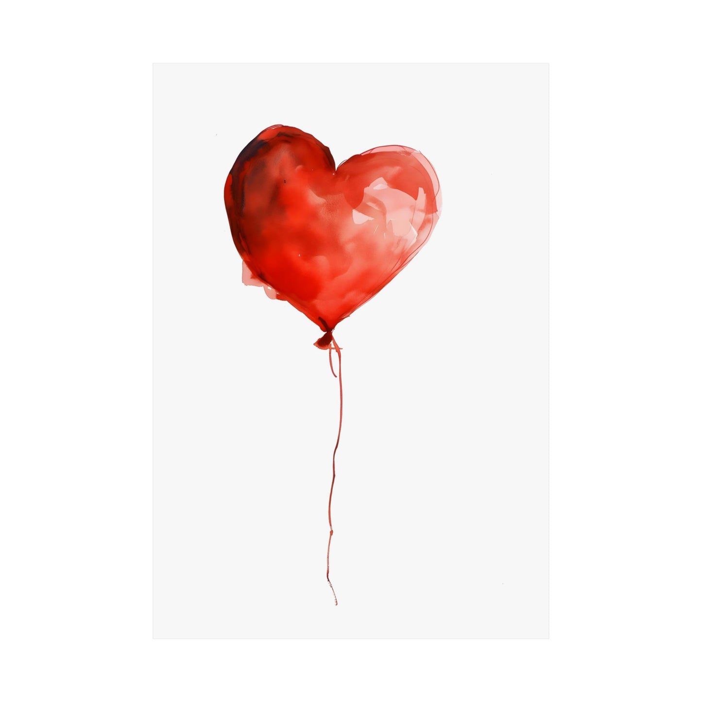 Red Watercolor Heart Balloon Minimalist Matte Vertical Poster Art Print