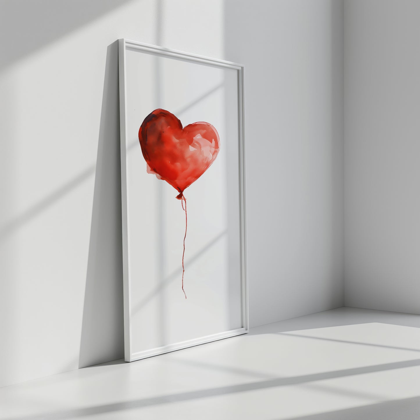 Red Watercolor Heart Balloon Minimalist Matte Vertical Poster Art Print