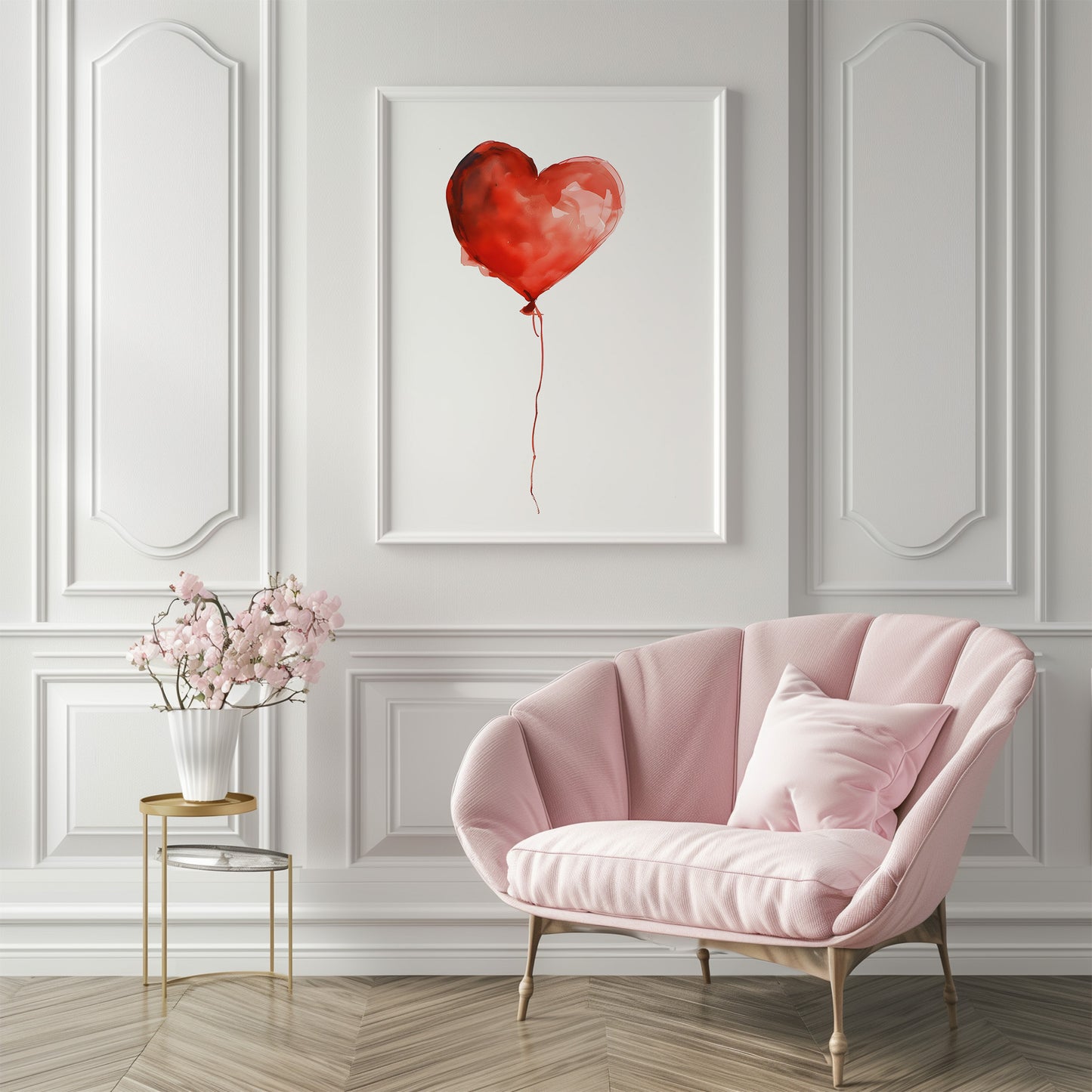Red Watercolor Heart Balloon Minimalist Matte Vertical Poster Art Print