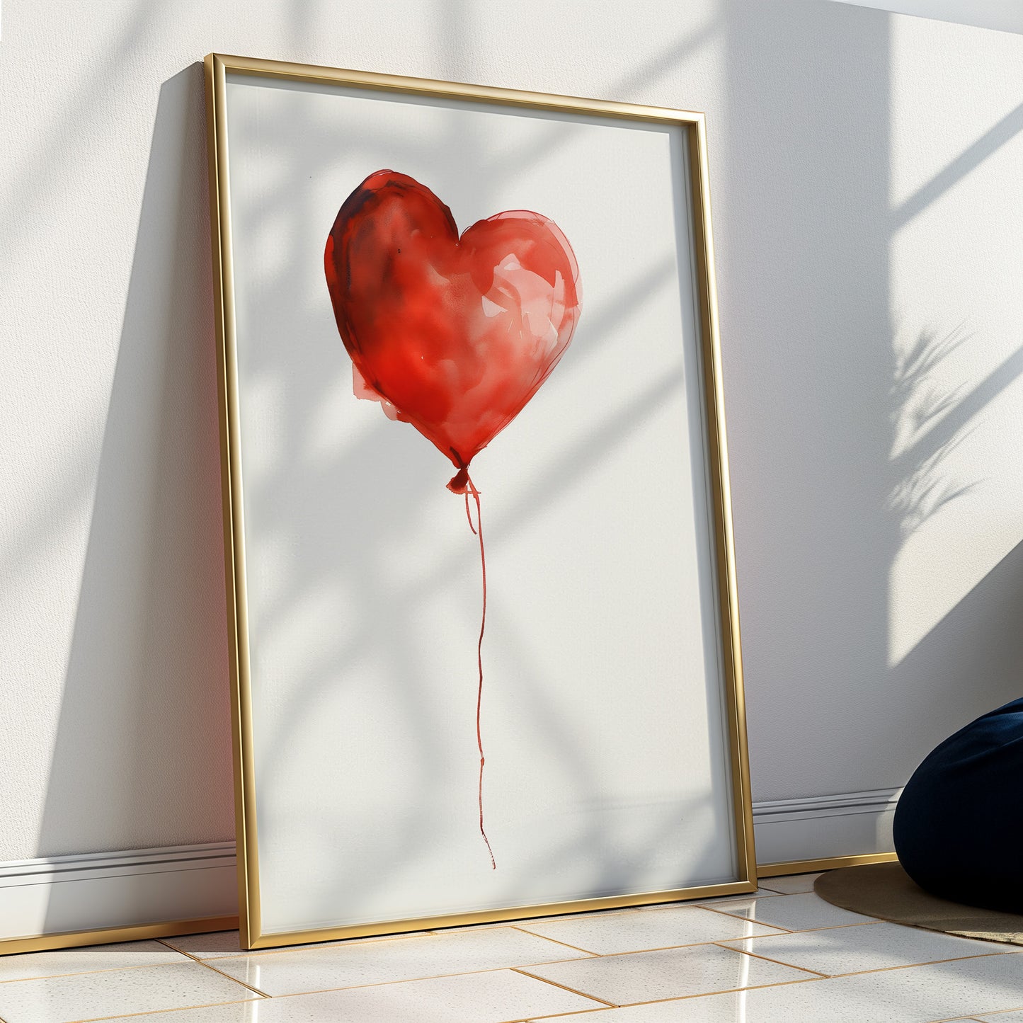 Red Watercolor Heart Balloon Minimalist Matte Vertical Poster Art Print