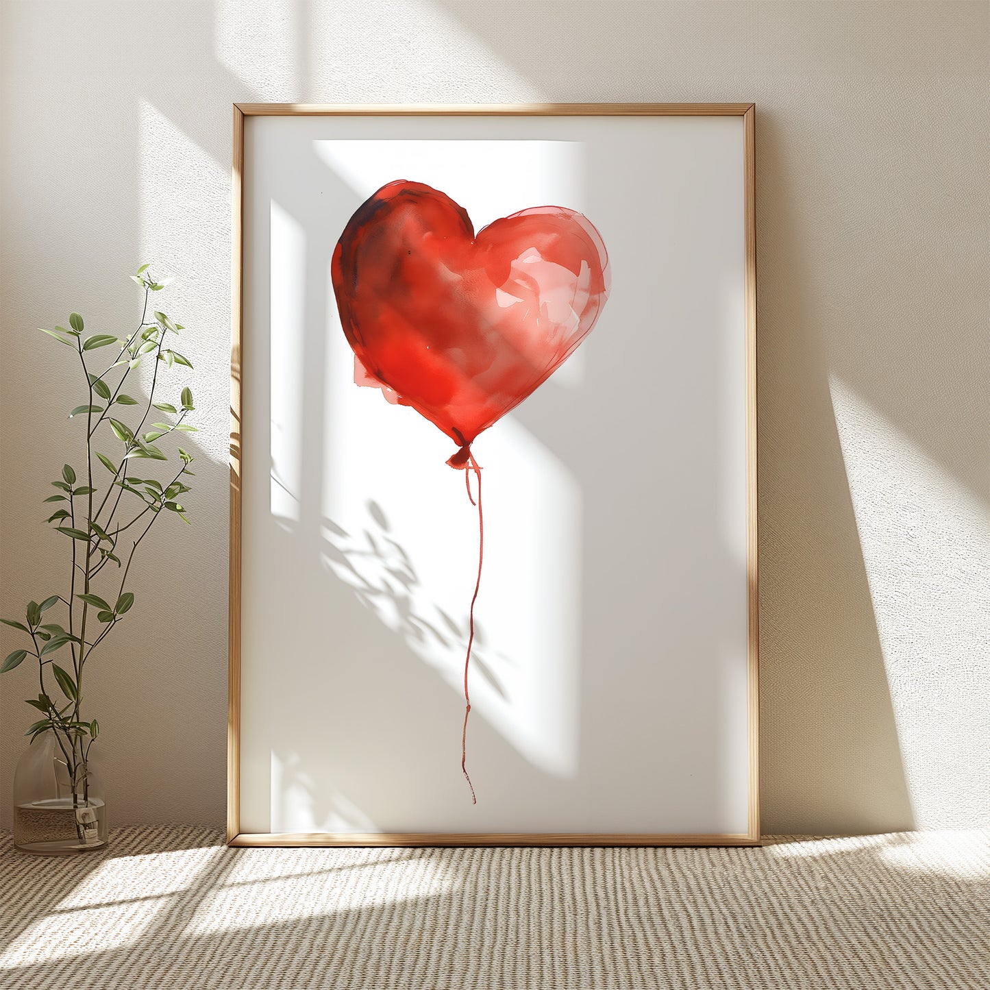 Red Watercolor Heart Balloon Minimalist Matte Vertical Poster Art Print