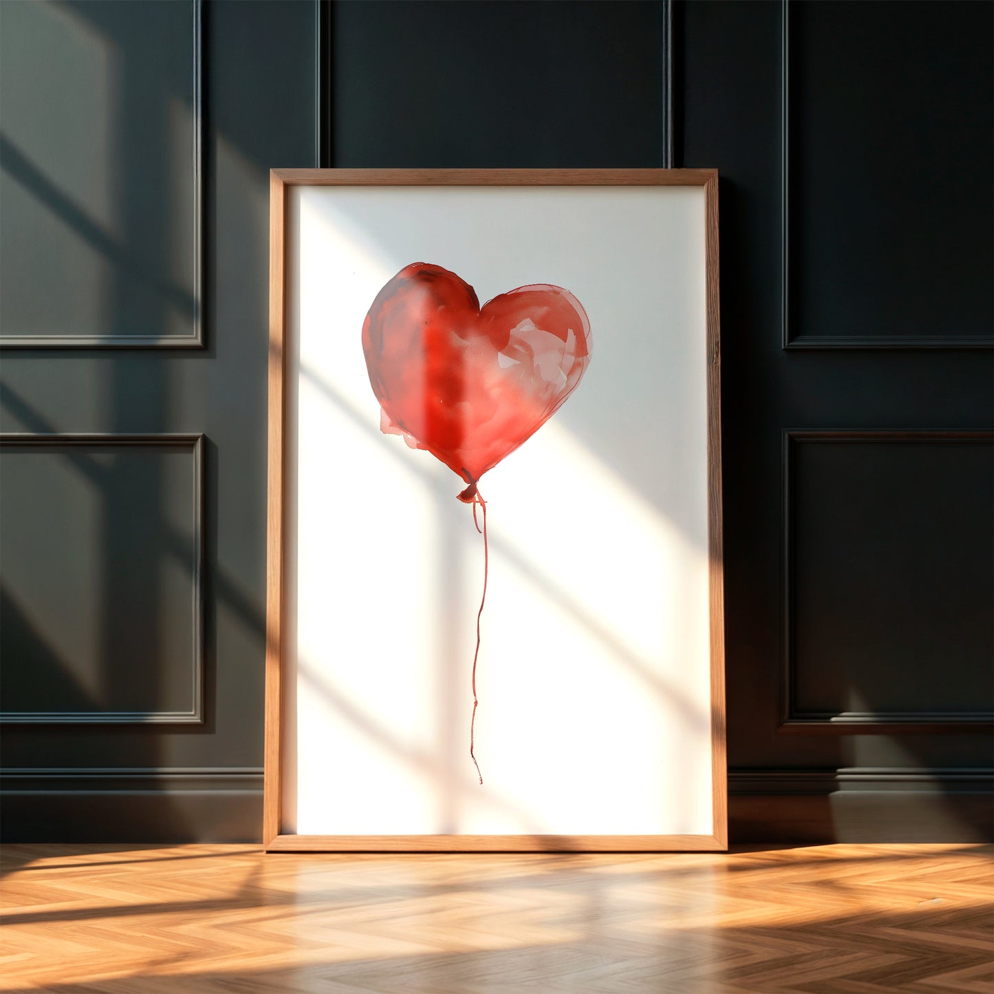 Red Watercolor Heart Balloon Minimalist Matte Vertical Poster Art Print