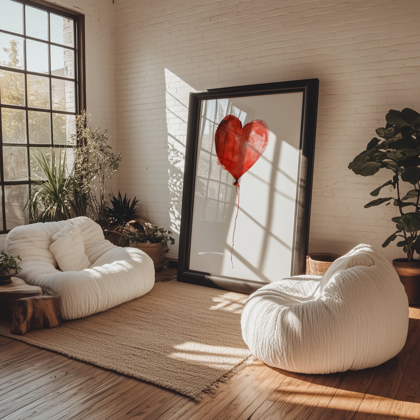 Red Watercolor Heart Balloon Minimalist Matte Vertical Poster Art Print