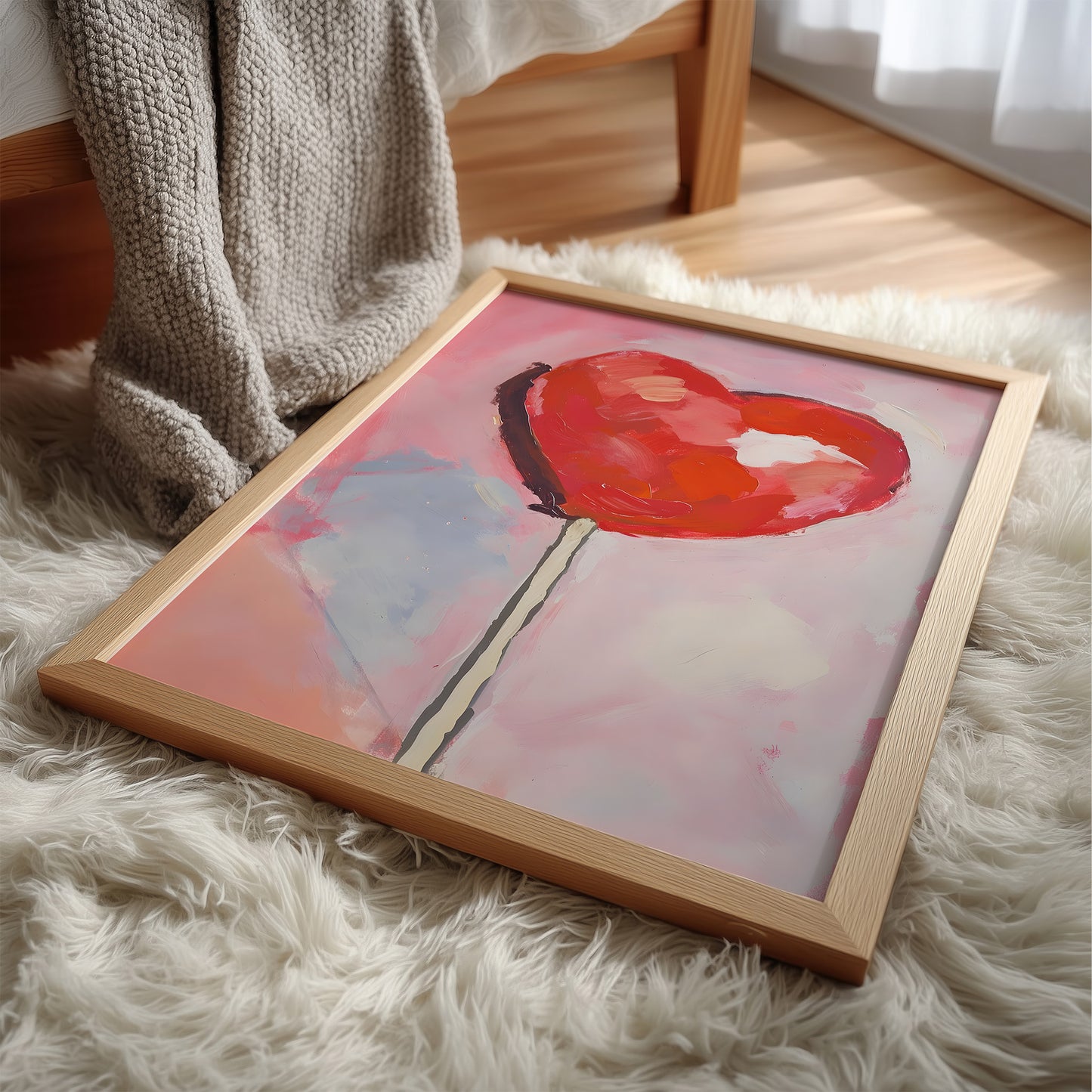 Watercolor Red Heart Lollipop Matte Vertical Poster Art Print