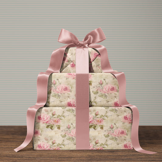Blush Pink Victorian English Garden Rose Gift Wrapping Paper Sheets