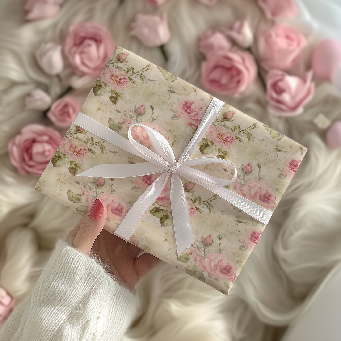 Blush Pink Victorian English Garden Rose Gift Wrapping Paper Sheets