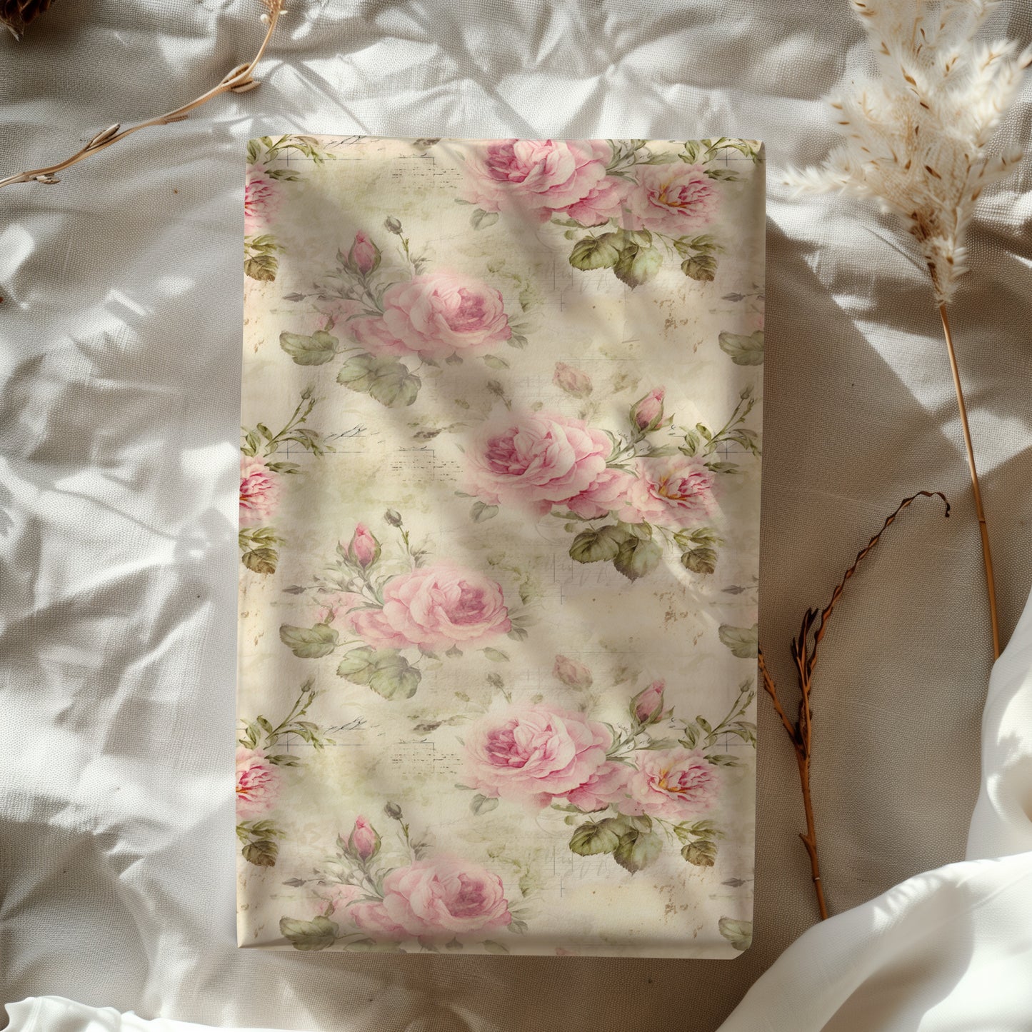 Blush Pink Victorian English Garden Rose Gift Wrapping Paper Sheets