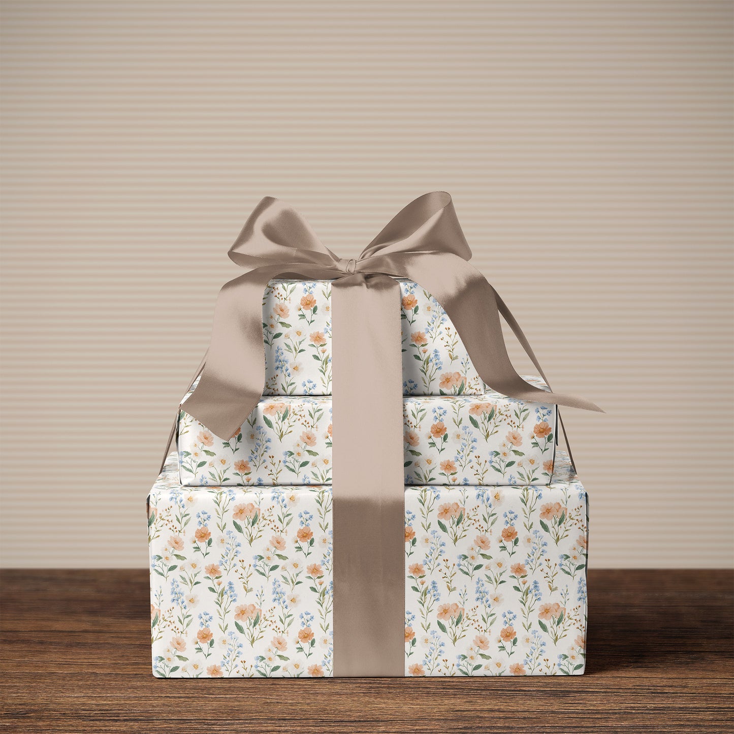 Blush Pink, Blue and Green Mini Spring Floral Gift Wrapping Paper Sheets