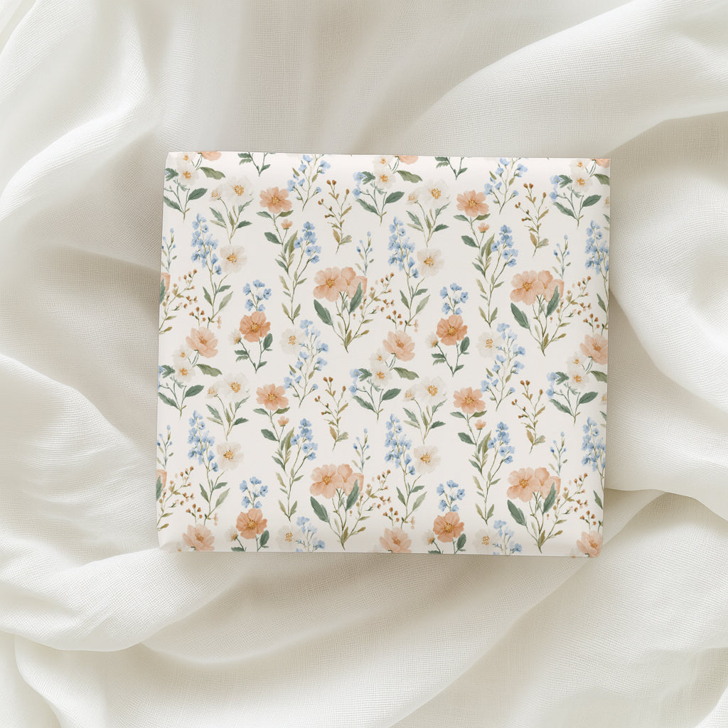Blush Pink, Blue and Green Mini Spring Floral Gift Wrapping Paper Sheets