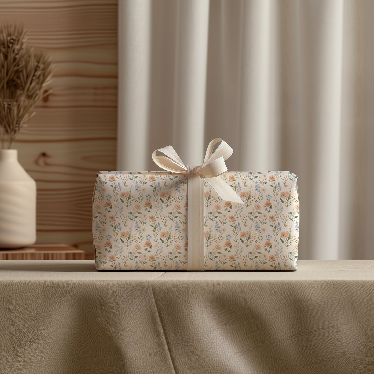 Blush Pink, Blue and Green Mini Spring Floral Gift Wrapping Paper Sheets
