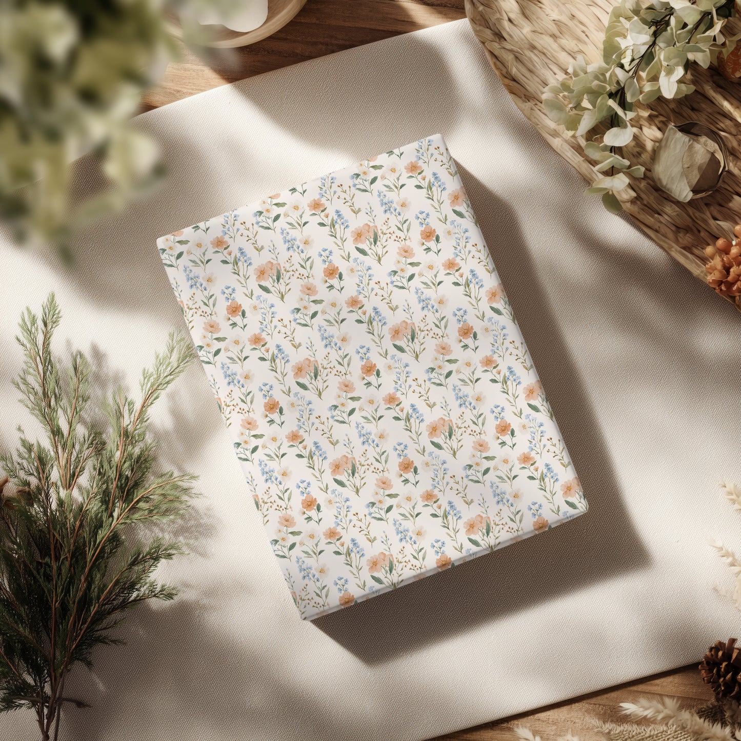 Blush Pink, Blue and Green Mini Spring Floral Gift Wrapping Paper Sheets