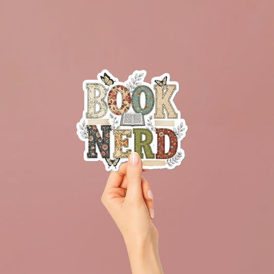 Book Nerd Patchwork Style Whimsical Vinyl Kiss Cut Sticker