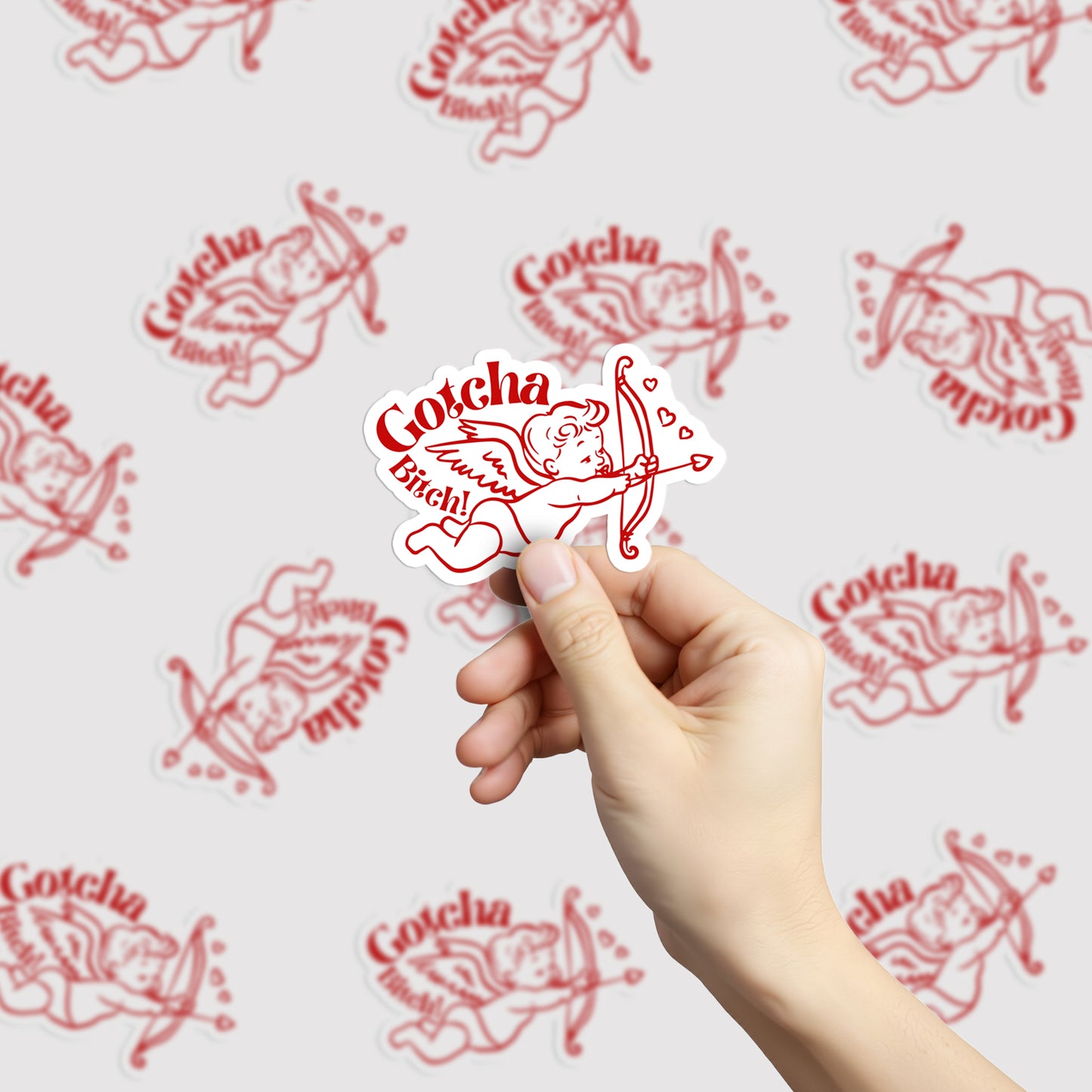 Gotcha Bitch Cupid Red Doodle Valentine Vinyl Kiss Cut Sticker
