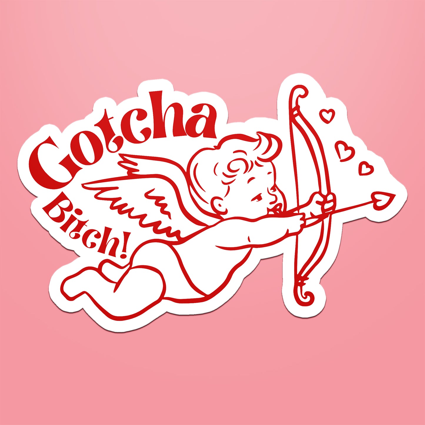 Gotcha Bitch Cupid Red Doodle Valentine Vinyl Kiss Cut Sticker