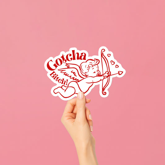 Gotcha Bitch Cupid Red Doodle Valentine Vinyl Kiss Cut Sticker