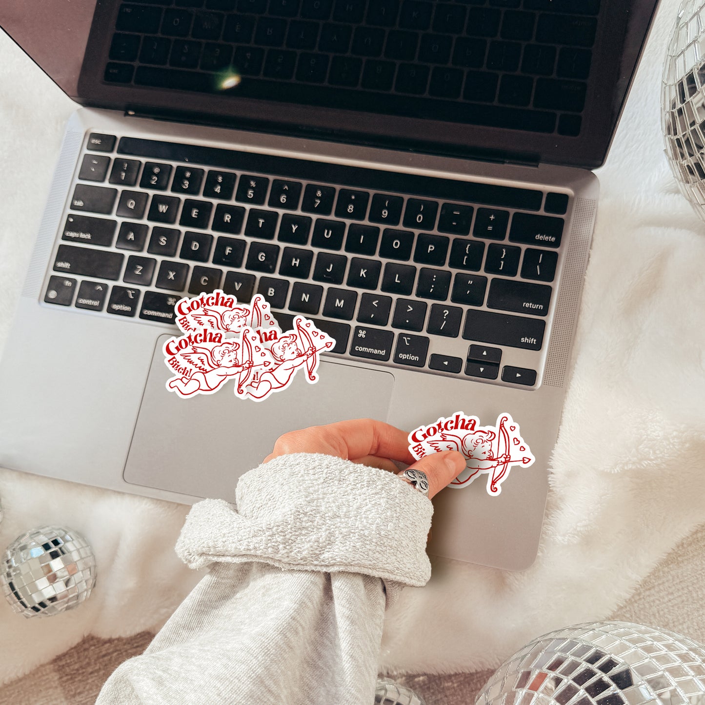 Gotcha Bitch Cupid Red Doodle Valentine Vinyl Kiss Cut Sticker