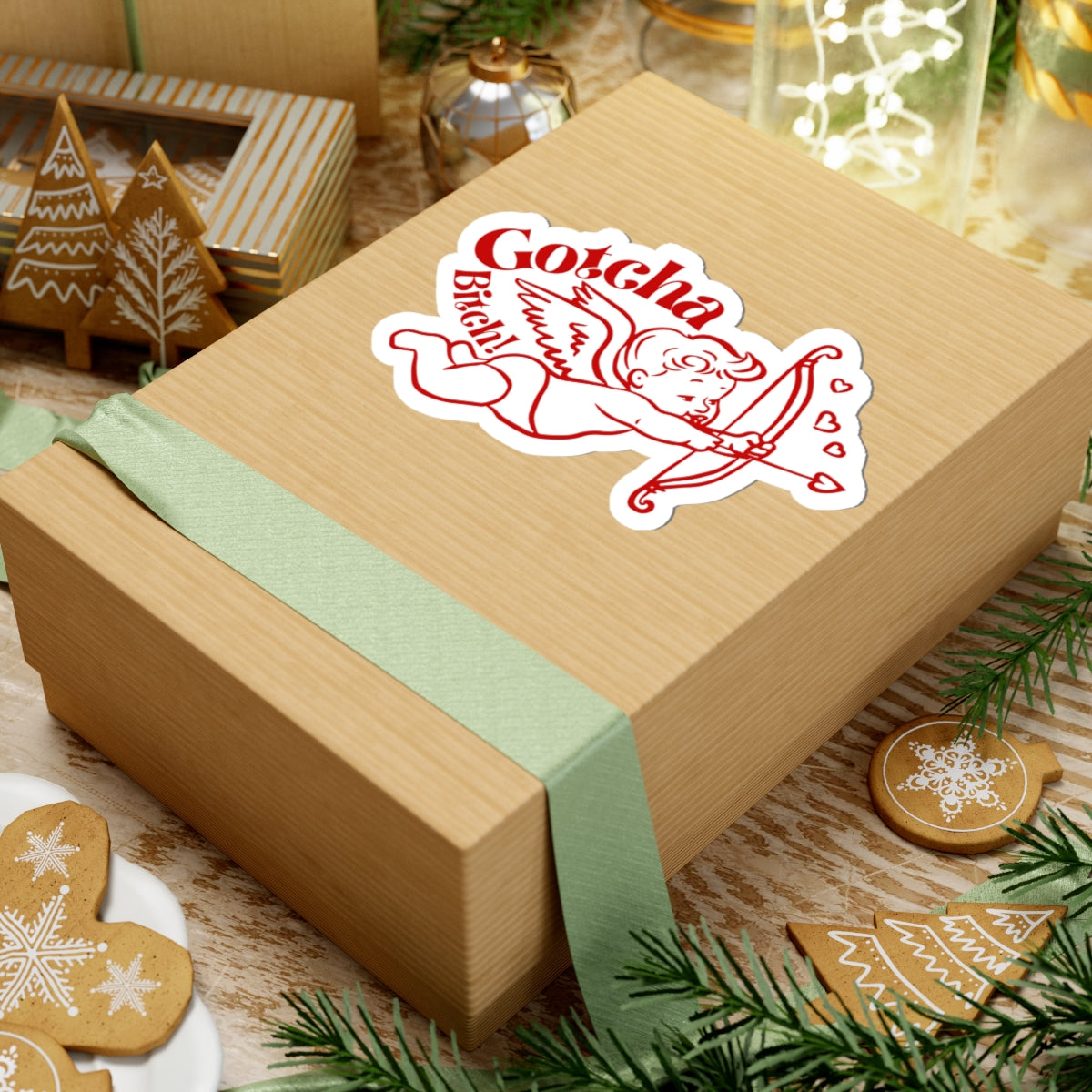 Gotcha Bitch Cupid Red Doodle Valentine Vinyl Kiss Cut Sticker