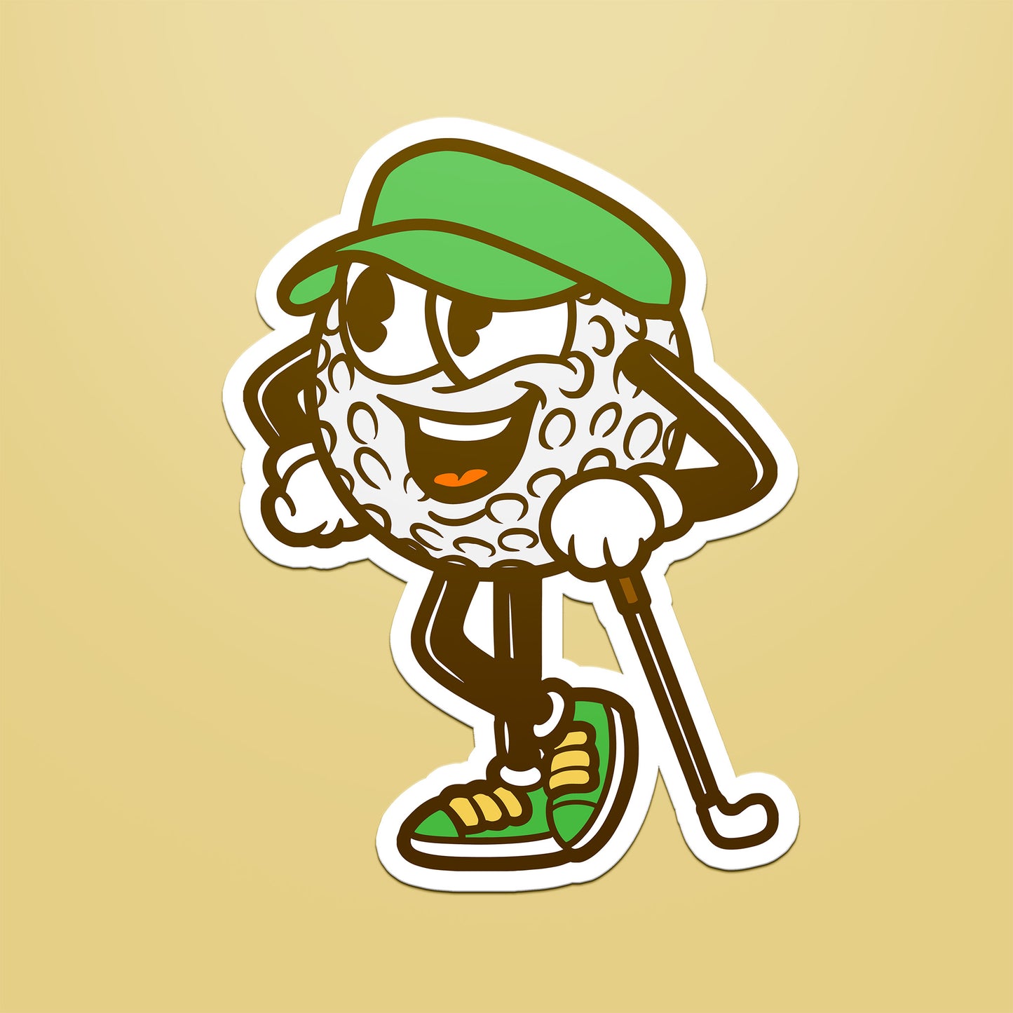 Retro Golf Ball Cartoon Green and Yellow Vinyl Kiss Cut Sticker