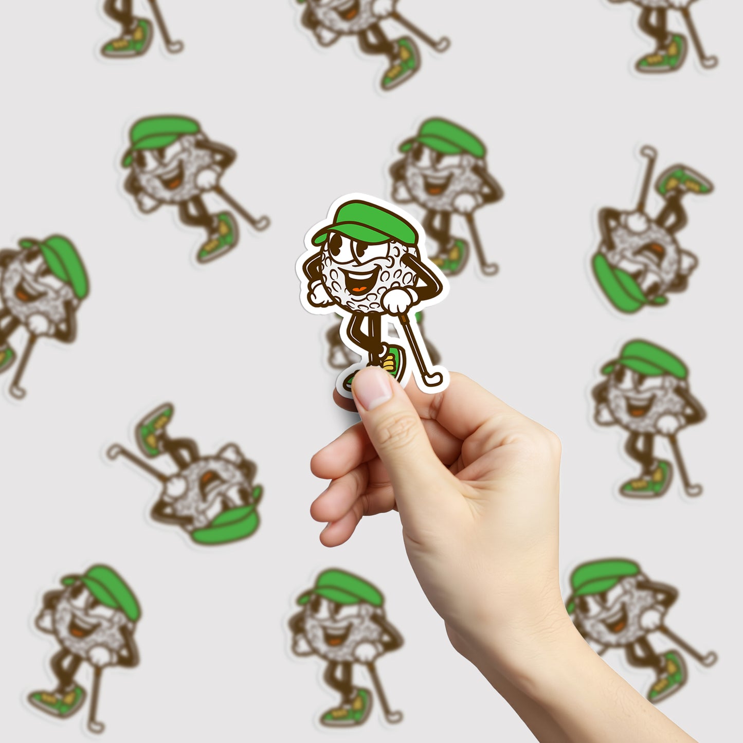 Retro Golf Ball Cartoon Green and Yellow Vinyl Kiss Cut Sticker