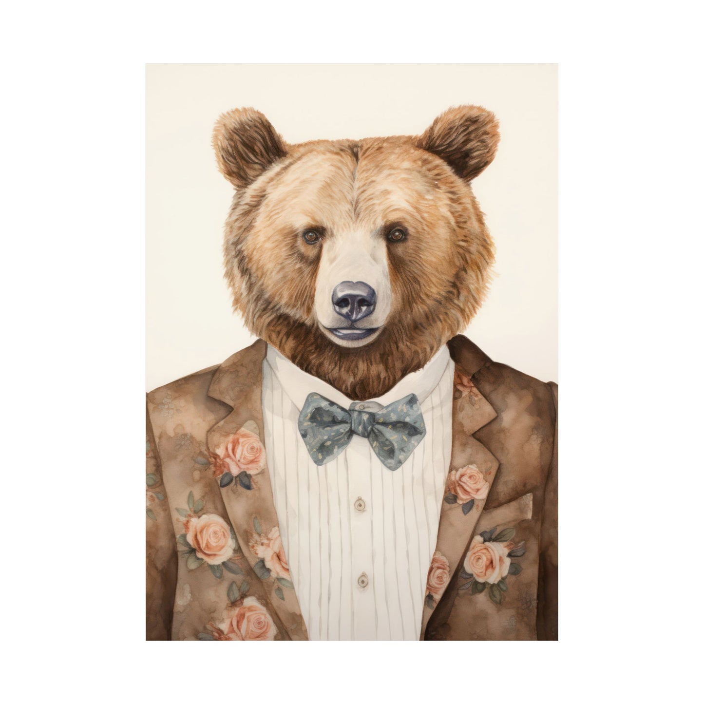 Bear in a Floral Blazer Matte Vertical Poster Art Print