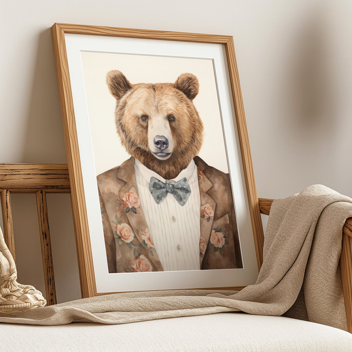 Bear in a Floral Blazer Matte Vertical Poster Art Print