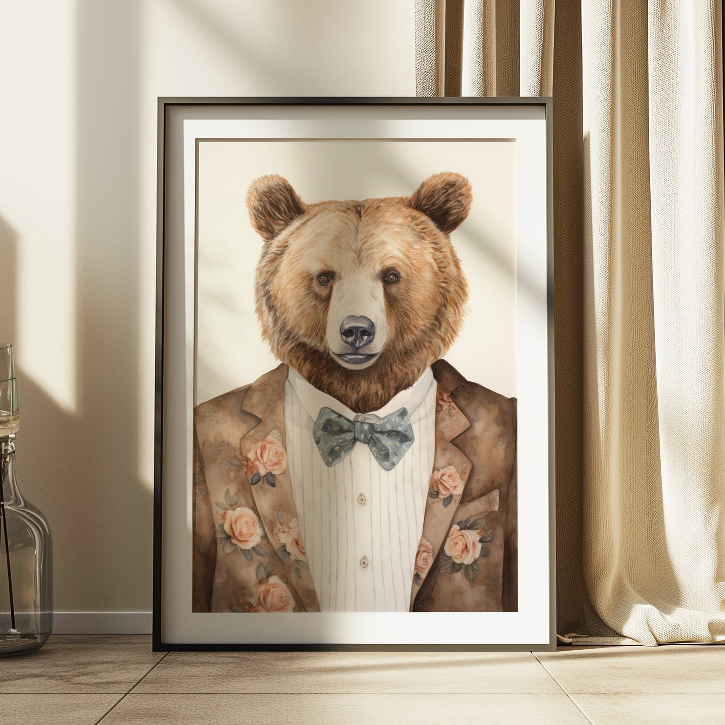 Bear in a Floral Blazer Matte Vertical Poster Art Print