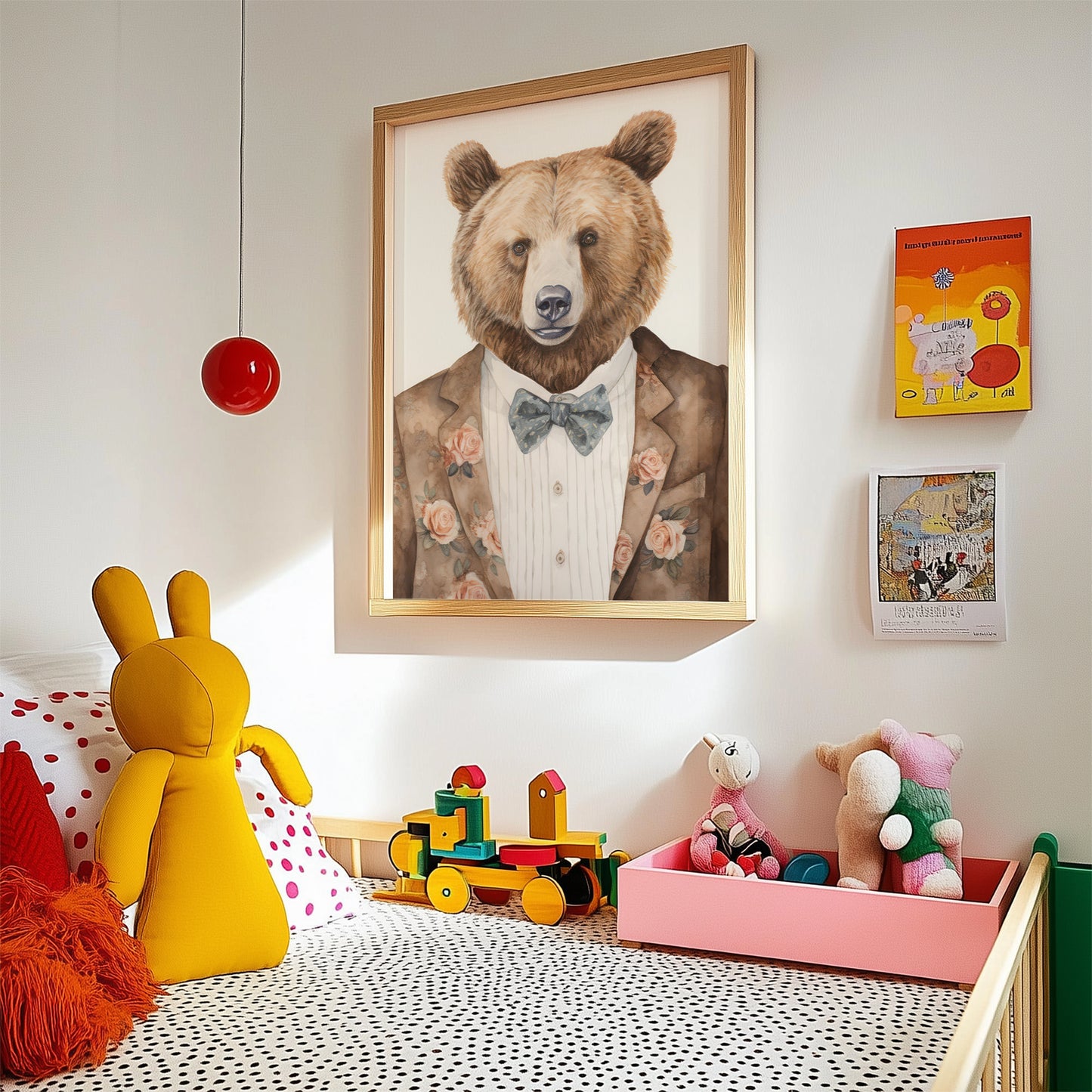Bear in a Floral Blazer Matte Vertical Poster Art Print