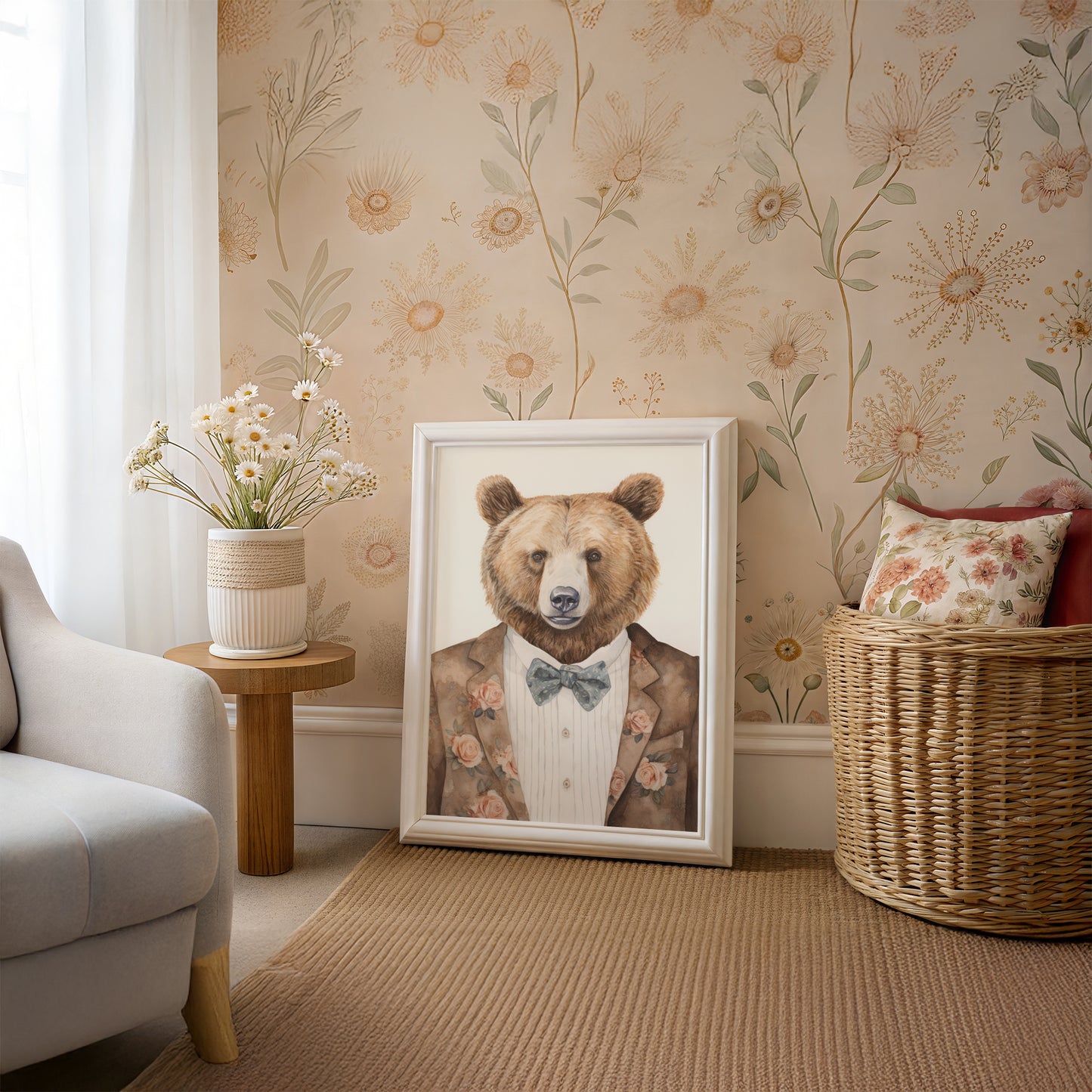 Bear in a Floral Blazer Matte Vertical Poster Art Print