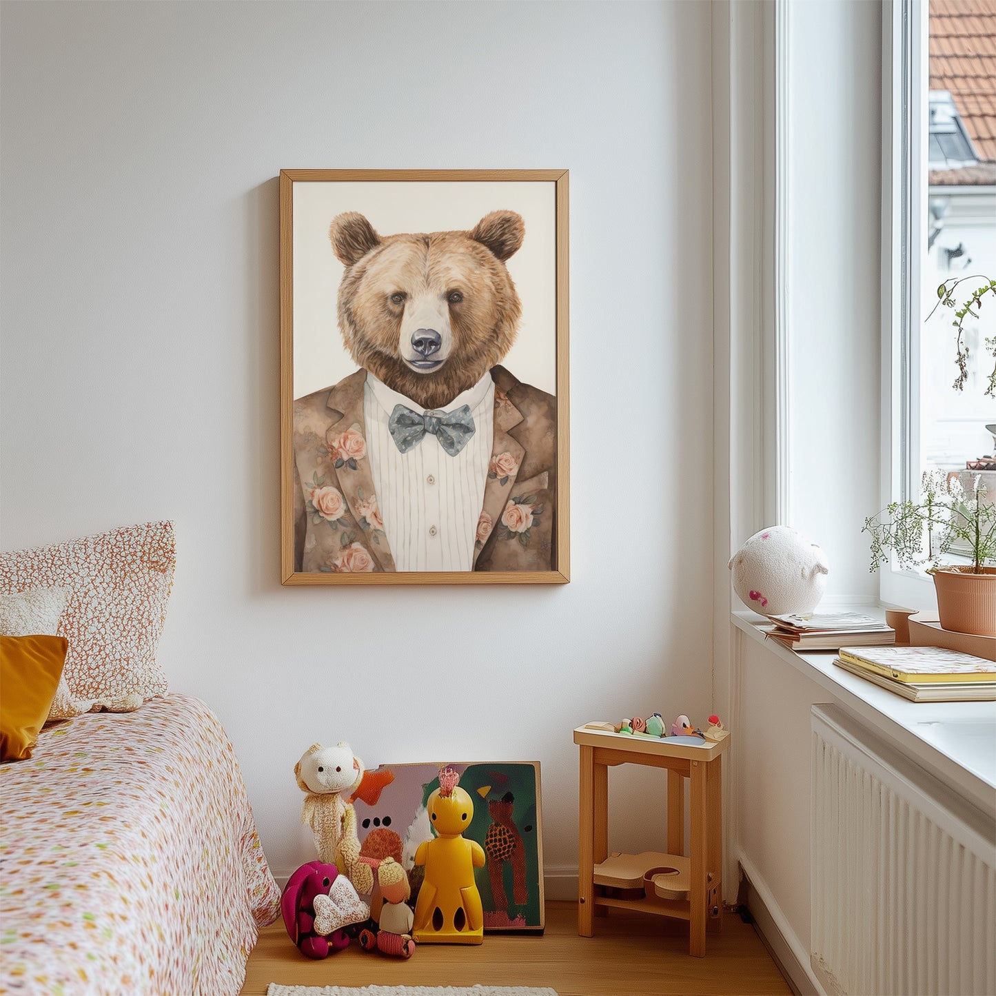 Bear in a Floral Blazer Matte Vertical Poster Art Print