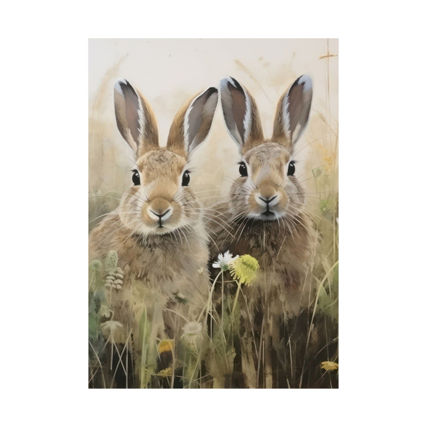 Bunnies Hiding In The Grass Matte Vertical Poster Art Print