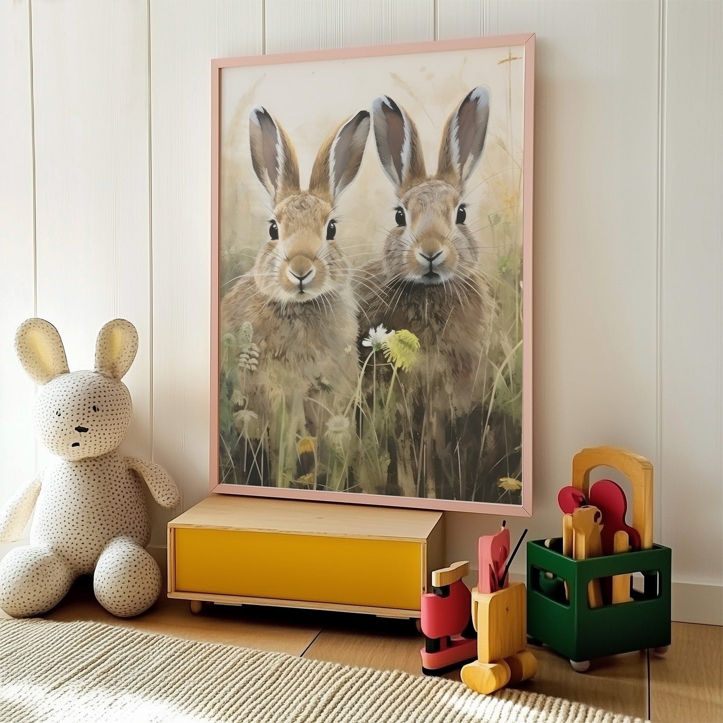 Bunnies Hiding In The Grass Matte Vertical Poster Art Print