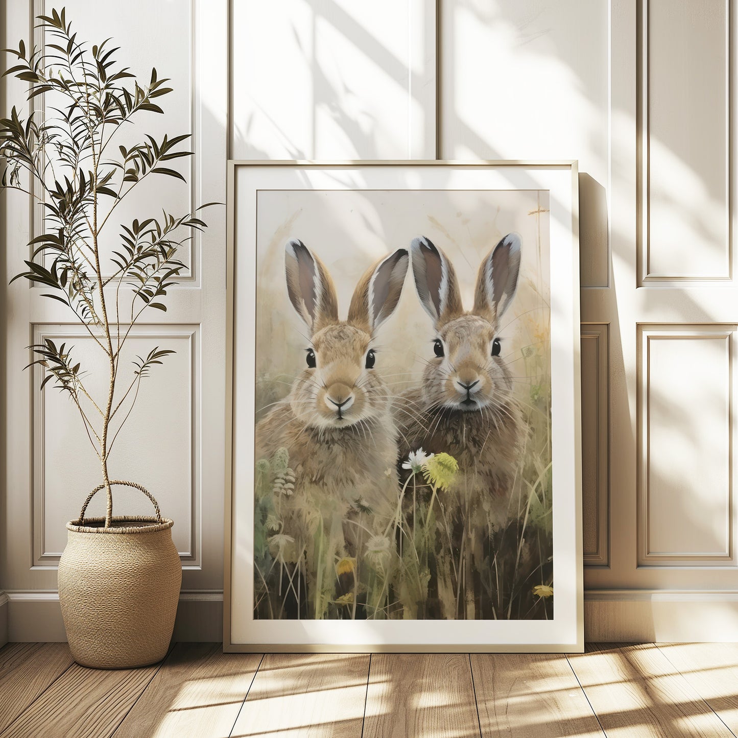 Bunnies Hiding In The Grass Matte Vertical Poster Art Print