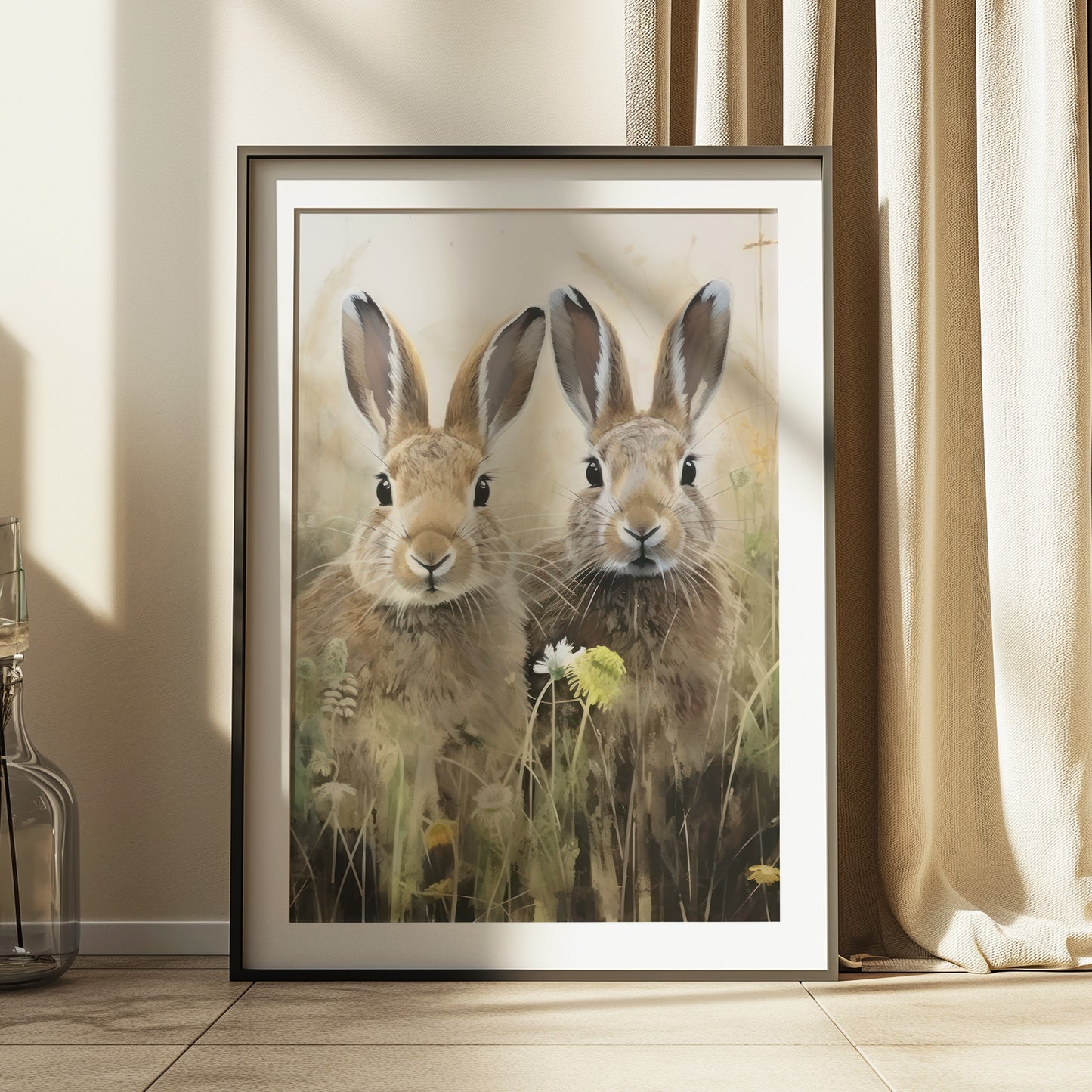 Bunnies Hiding In The Grass Matte Vertical Poster Art Print