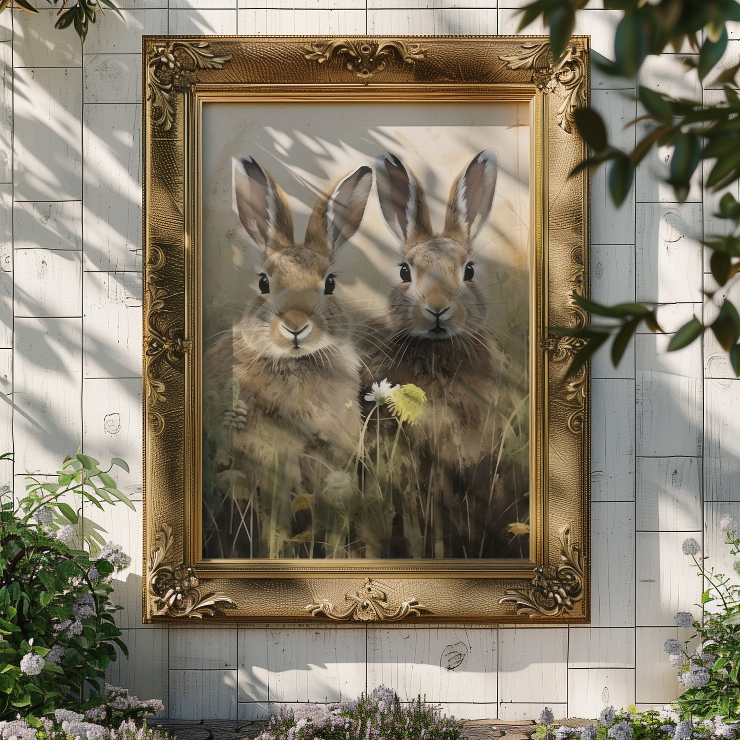 Bunnies Hiding In The Grass Matte Vertical Poster Art Print